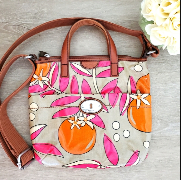 Fossil Handbags - Fossil Key-Per canvas coated floral cross …